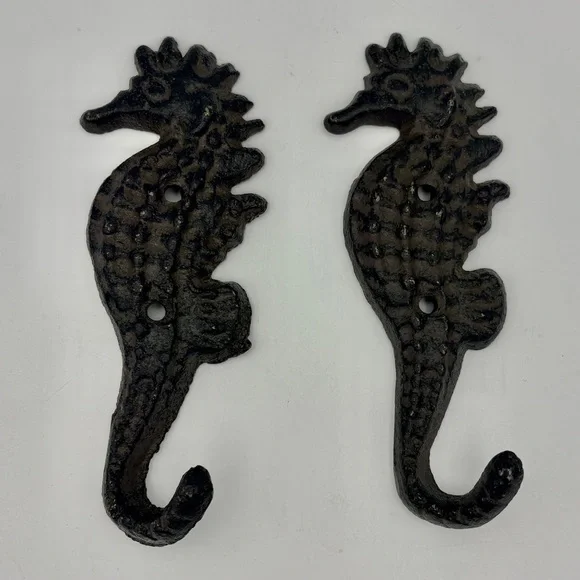 Seahorse Cast Iron Wall Hooks - Pair