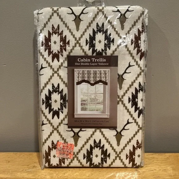 Cabin Trellis Rustic Valance‎ Hunting DEER ANTLERS Cream 58x18