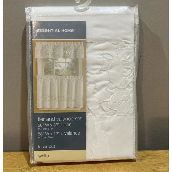Essential Home by KMart White Window Tiers & Valance‎ Lattice Laser Cut Cottage