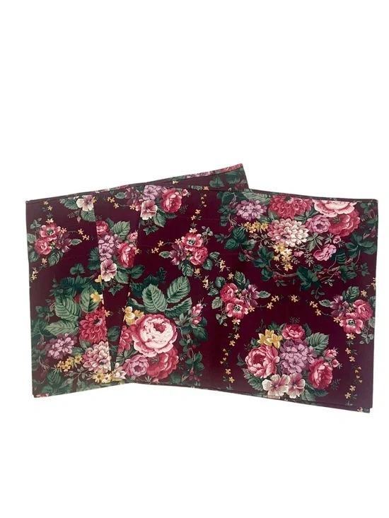 2 Waverly Valances Floral Maroon Pink Peony Roses 16” By 75” Cottagecore