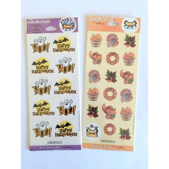 Vintage Hallmark Stickeroni 2 Packs Halloween & Thanksgiving/Fall Sealed