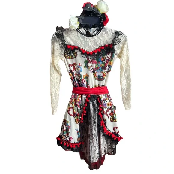 Yandy Party King La Novia Child Day Of The Dead Bride Costume Black Cream Large