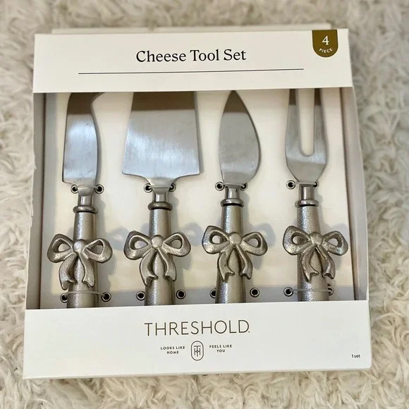 Threshold 4 Piece Cheese Tool Set Silver Bow Detail Stainless Steel Charcuterie‎