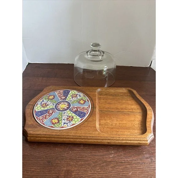 Vintage Imari Ware Japanese Cheese Tray Wood Tile Cheese Board Snack Tray W/Lid