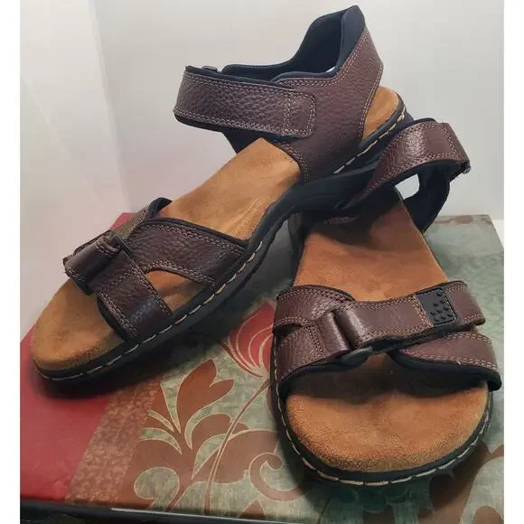 Dr Scholls Mens Sz 13 Memory Foam Cool Fit Zachary Comfort Sandals Brown Leather