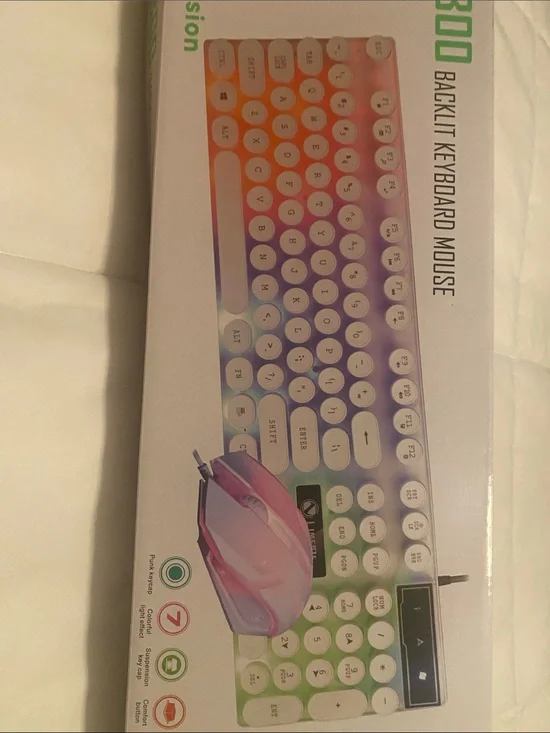 Pastel Rainbow Backlit Keyboard and Pink Mouse