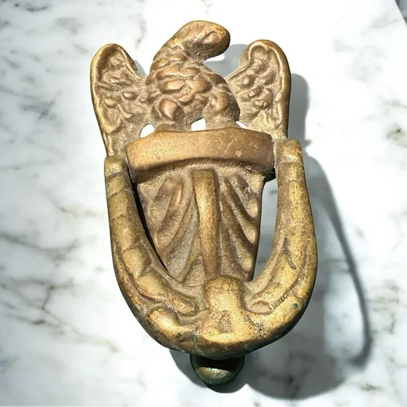 Antique Eagle Door Knocker Victorian Design Solid Brass Original Patina