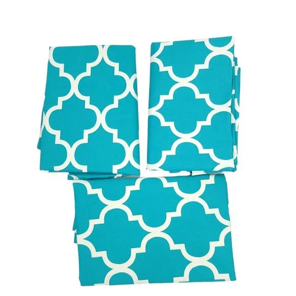 3 Rod Pocket Panels Turquoise Teal Thermal Trellis Curtains Drapery 42 x 84 Blue