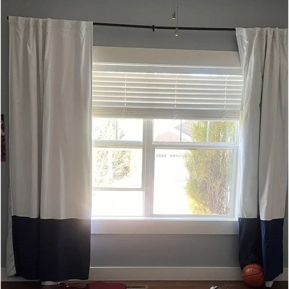 Pottery Barn Teen White Navy Bottom Blackout Curtain 52