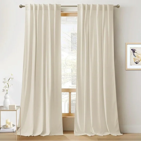 Sophisticated Beige Velvet Curtains Thermal Insulated NoiseReducing Panels 52x84