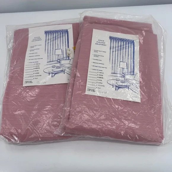 Vintage Pinch‎ Pleated Draperies Set 2 Panels Pink 84