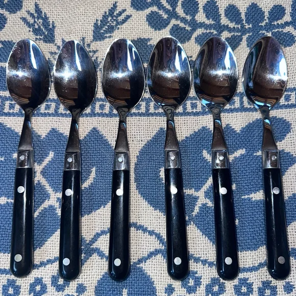 Vintage Le Prix Dinner Tablespoons Black Handle Flatware Stainless 18/8 Set 6