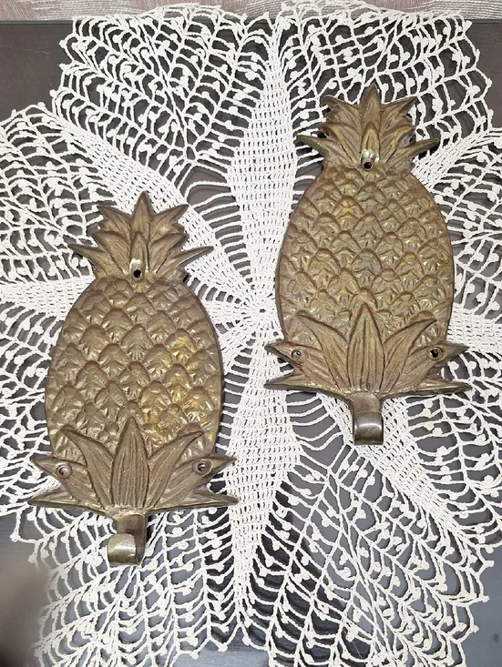 2 Solid Brass Pineapple Wall Hook - Gold Decorative Home Wall Decor