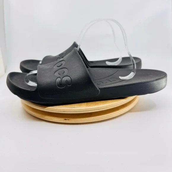 Crocs Slide Sandals Shoes Mens 13 Black Comfort Slip On Casual water summer