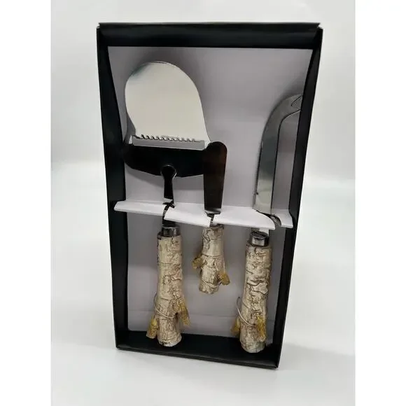 Birch wood 3 piece stainless steel cheese knife and birch wood handles set NEW