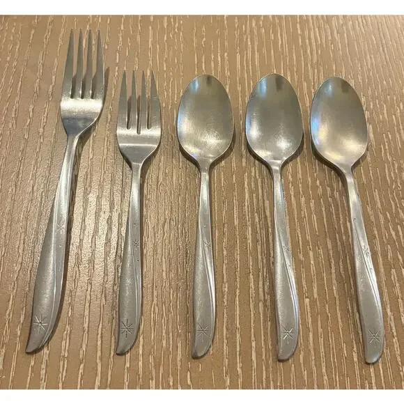 Lot of 5 Spoon and Fork Oneida Community Stainless Twin Star Steel Flatware