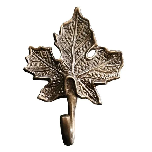 Vintage Brass Maple Leaf Wall Hook 4.5