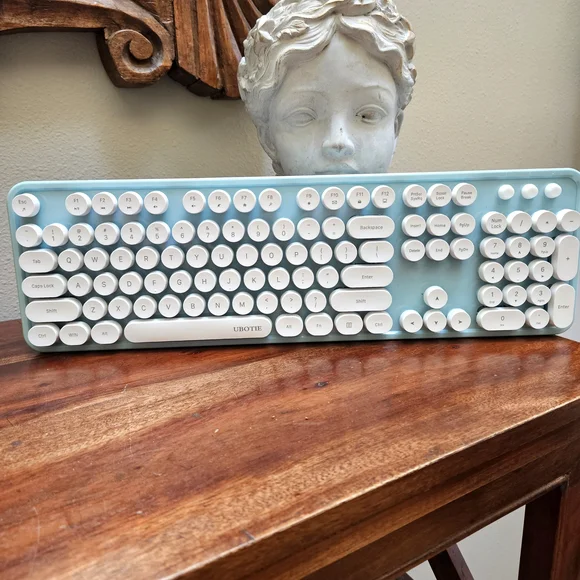 Pastel Blue and White Wireless Keyboard
