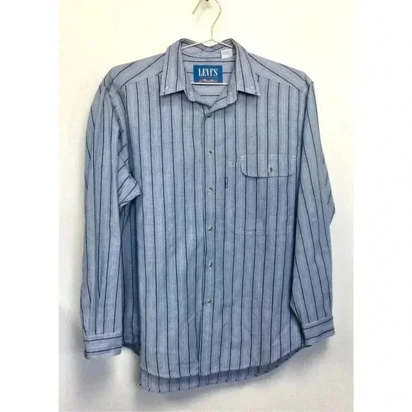 Levi's Mens Blue Black Striped Long‎ Sleeve Button Up Shirt Medium