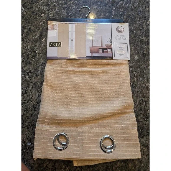 Zeta Taupe Textured Grommet Curtain Panel Pair 76 x 84 Modern Window Treatment