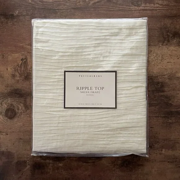 Pottery Barn Ripple Top Sheer Drape Ivory Cotton Organdy 42