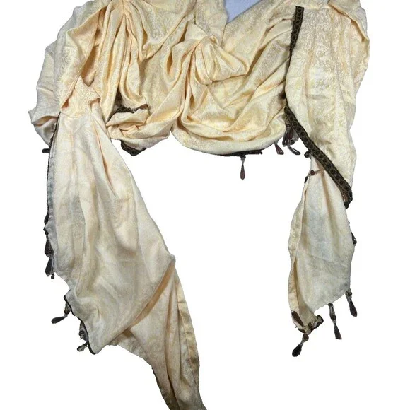 ELKCA Beige Jacquard Swag Valance Beaded Tassel Trim