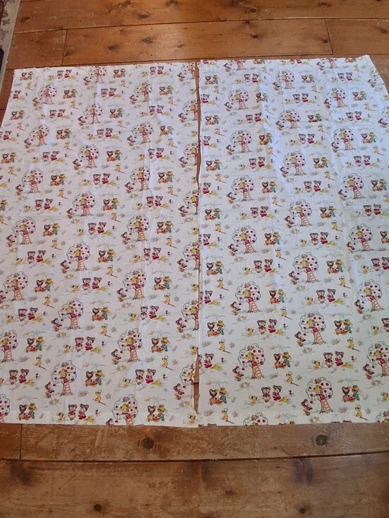Vintage Childs Curtains With Adorable Bears Picking Apples.