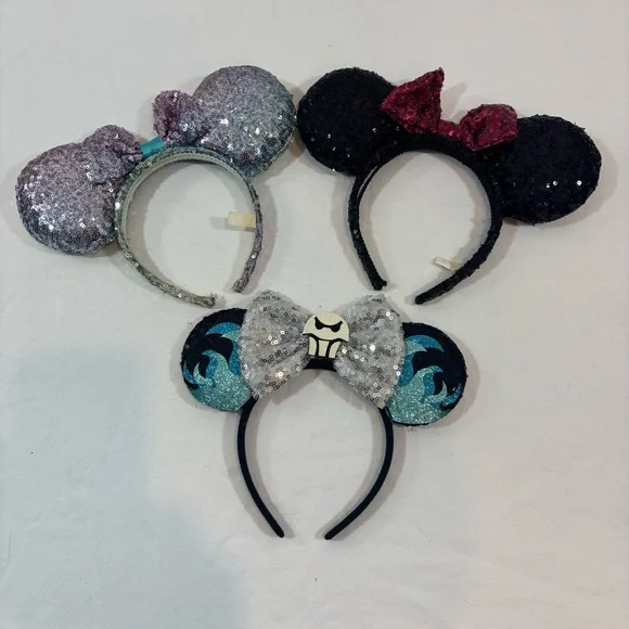 Disney Minnie Mouse Headband Ears With Bow Multicolor & Black Sequin Hat Mickey
