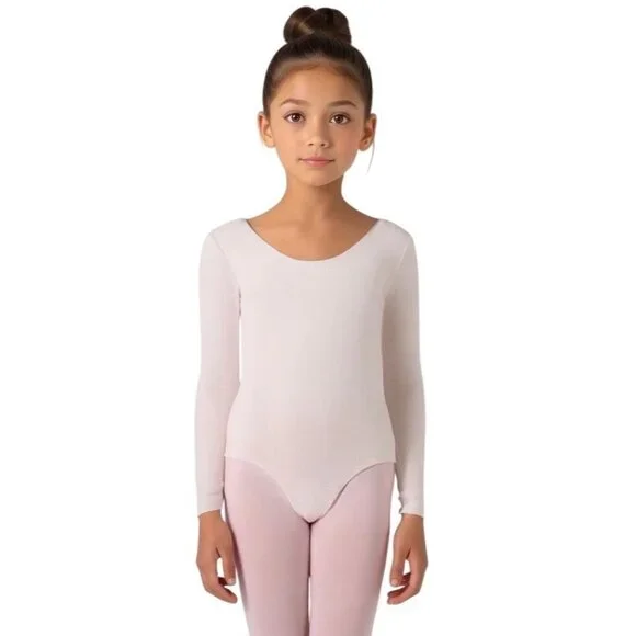 Danskin Childs L 12-14 Leotard Theatrical Pink Long Sleeve Scoop Neck Dance