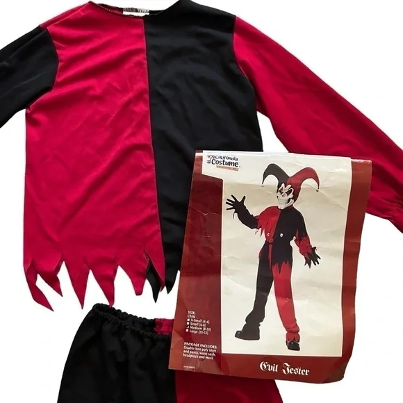 Jester Halloween Costume Child Red Black Size M (8-10)
