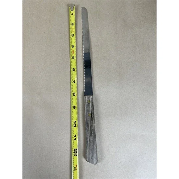Vintage Stainless Steel Japan Bread Knife 13” L Serrated 8” Blade Wood‎ Handle