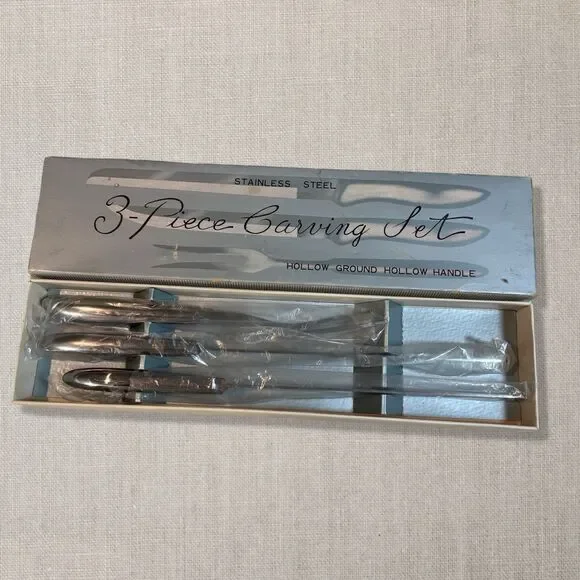 Vintage Stainless Steel 3 Pc Carving Set Japan 2 Knives Fork w/ Box