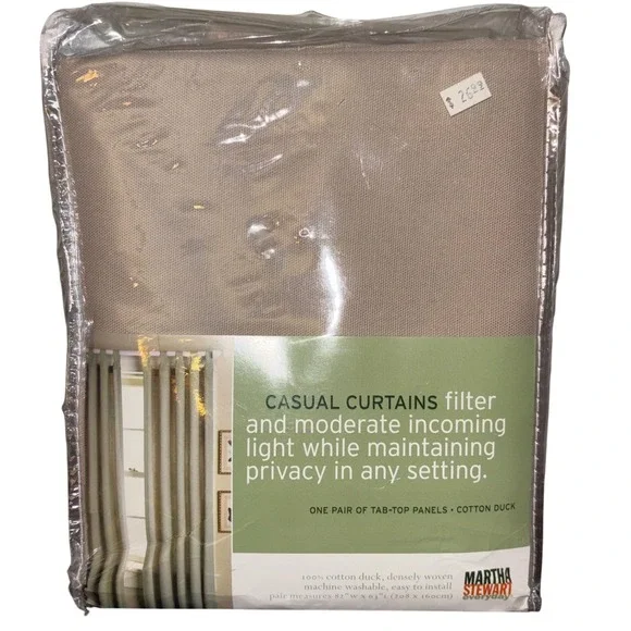 Martha Stewart Everyday Casual Curtains | Ctn Duck Tab Top Panels Beige‎ 82x63