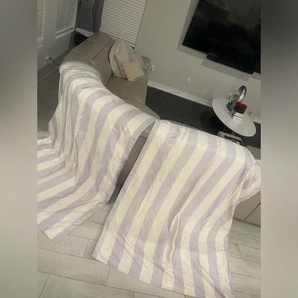 2 Pottery Barn Kids Lilac Stripe 100% Silk dupioni curtain panels
