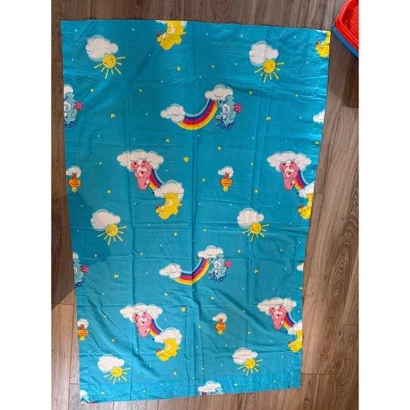 Vintage Care Bears Blue Curtain Panel Rainbows Clouds 63x41 Franco Mfg TCFC