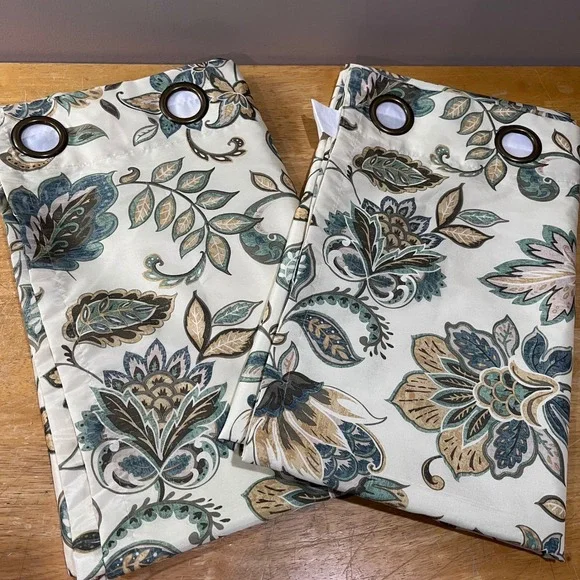 Pier 1 Imports Floral Paisley Grommet Curtain Panels Set 2 Soft Yellow 50x84