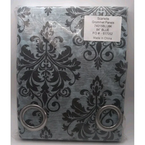 Curtains 84x37 Blue With‎ Black Pattern 2 Pack Transparent