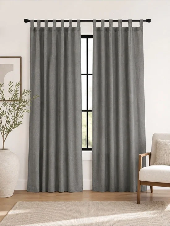 100% Gray Tab-Top Window Curtain 55x98 Panels set of 2 Cotton Ikea Lenda