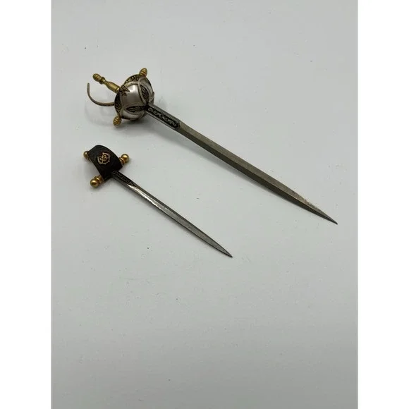 Vintage Lot Toledo Black Gold Decorative‎ Blade Dagger Sword Letter Opener Knife