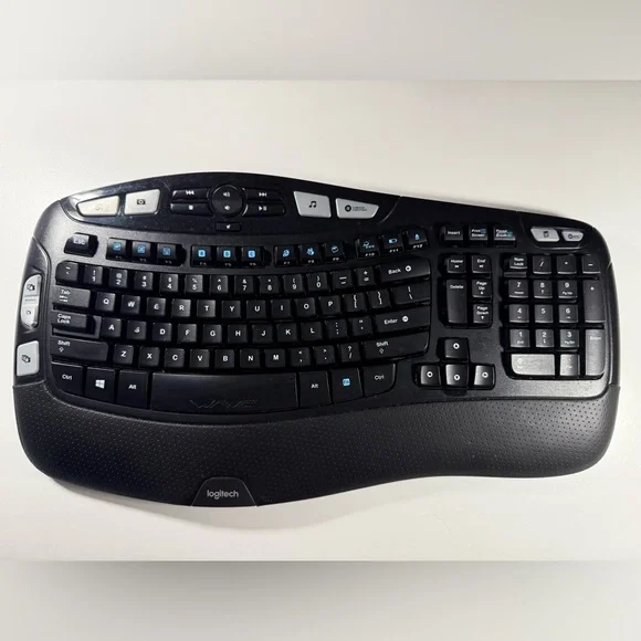 Logitech K350 Black Wave Wireless Keyboard Ergonomic.No Dongle. Tested Working.