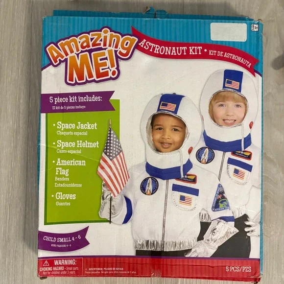 Amazing Me! Astronaut Kit Costume Kid Space Jacket Helmet Flag Halloween Sz 4-6