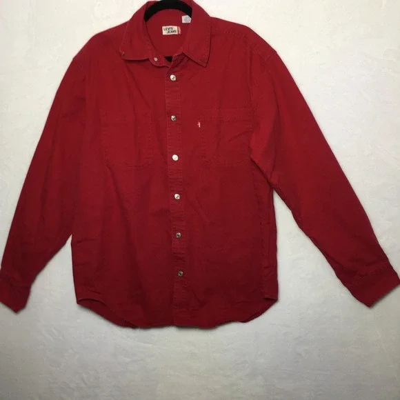 Levi's Red Long Sleeve Button Down Brushpopper Cowboy‎ Shirt Thick Duty Warm