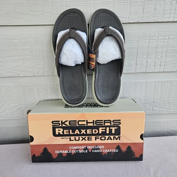 Skechers Silva Falco Thong Flip Flop Sandal Men 12 Brown Relaxed Fit Vegan