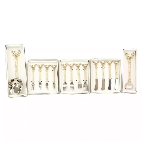 Zodax Peura Stag's Head Assorted Steel/Brass Silverware in Silver‎ Lot of 5