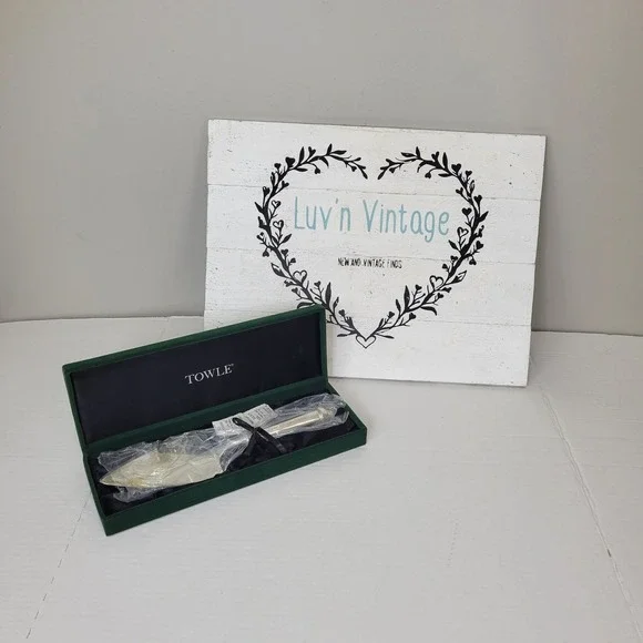 Towle Silver Plated Copenhagen Cake Knife Server Original‎ Green Velvet Box New