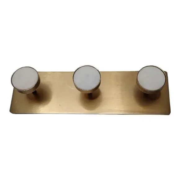 Matte Gold Wall Mounted Coat Hooks Towel Hanger White Marbled Center 10