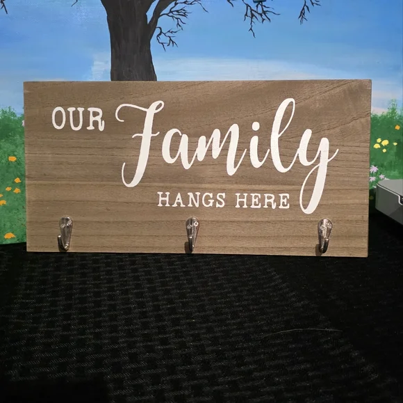 Rustic Brown Family Wall Decor with Hooks