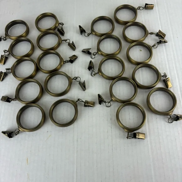 Set of 20 Curtain-Drapery Rings with Clip-Metal with brushed brass finish