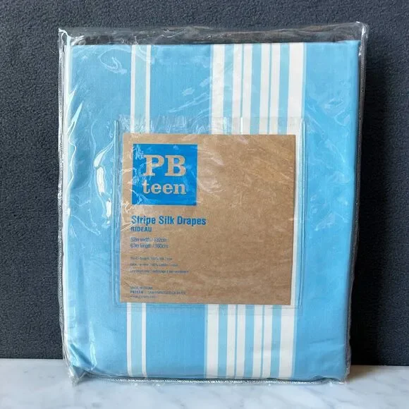 Pottery Barn Teen Blue Stripe Silk Drapes - 1 Panel 52