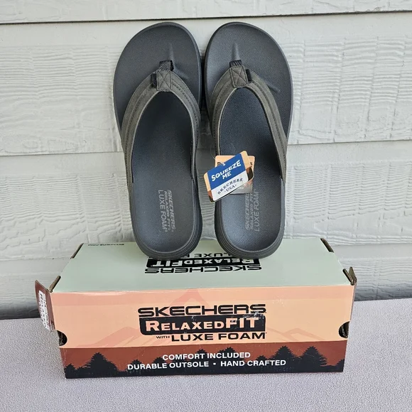Skechers Patino Marlee Thong Flip Flop Sandal Men 13 Brown Relaxed Fit Luxe Foam